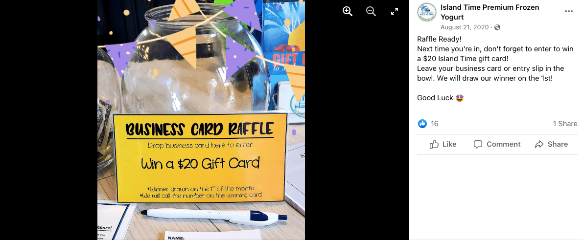 Example of using a raffle to bring in business