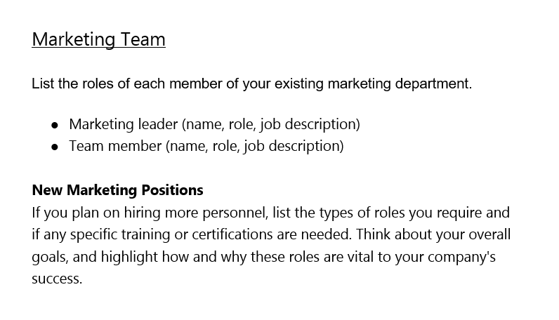 Example of marketing team roles and responsibilities
