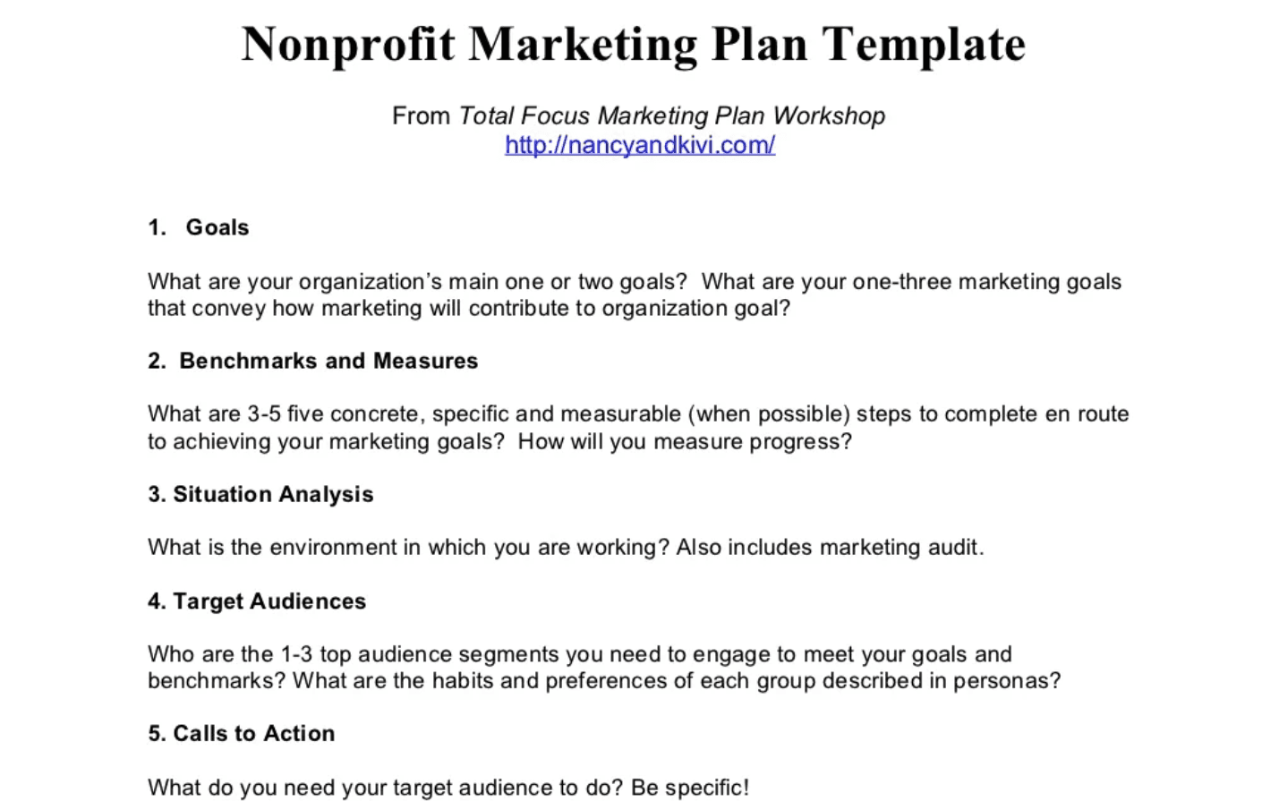 Example of a nonprofit marketing plan template