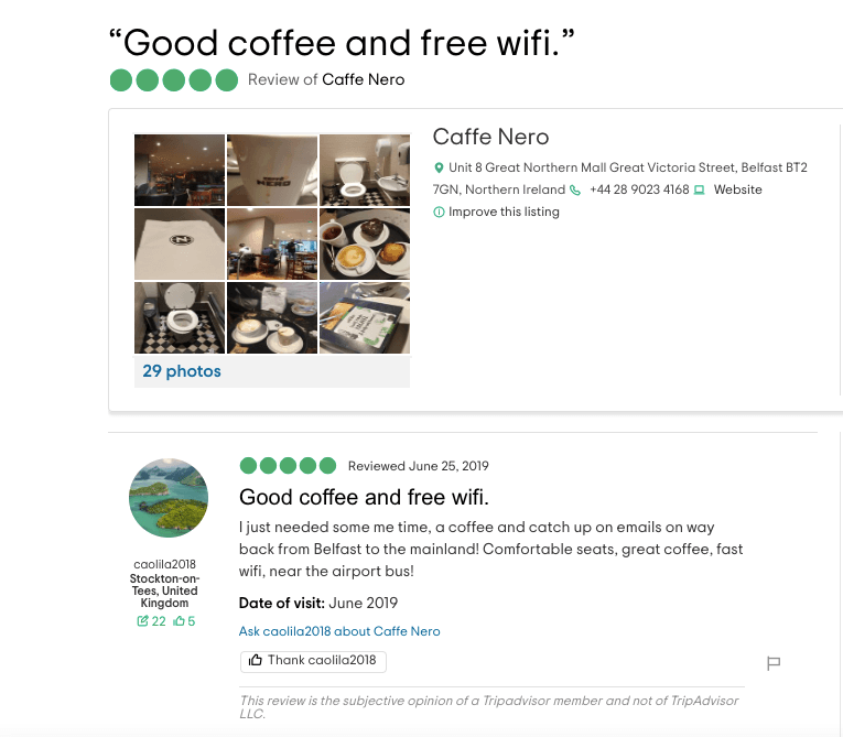 Example of how important free wifi is to customers in reviews