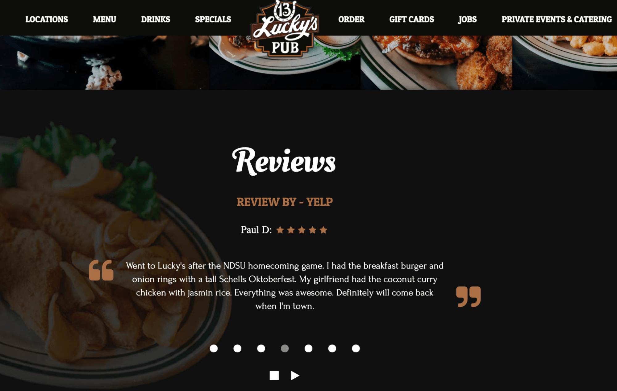 Example of reviews on a restaurant website