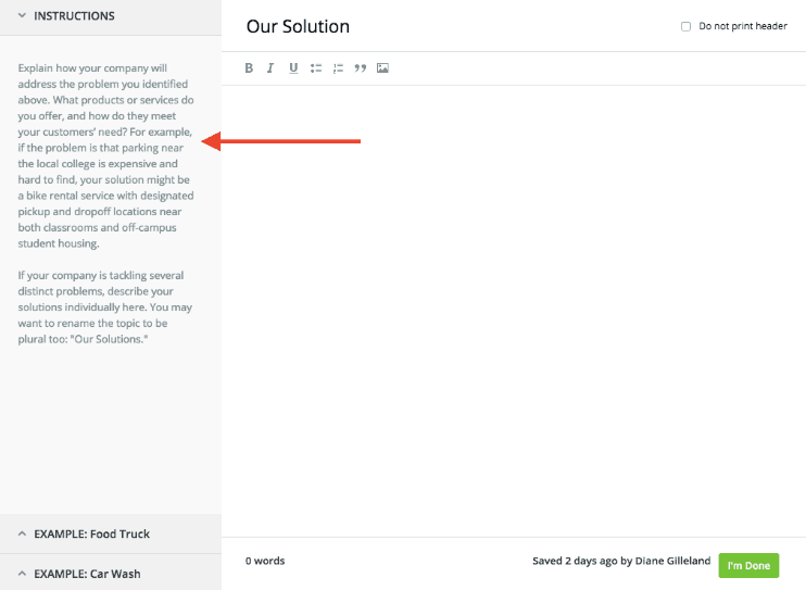 Example of a sample plan