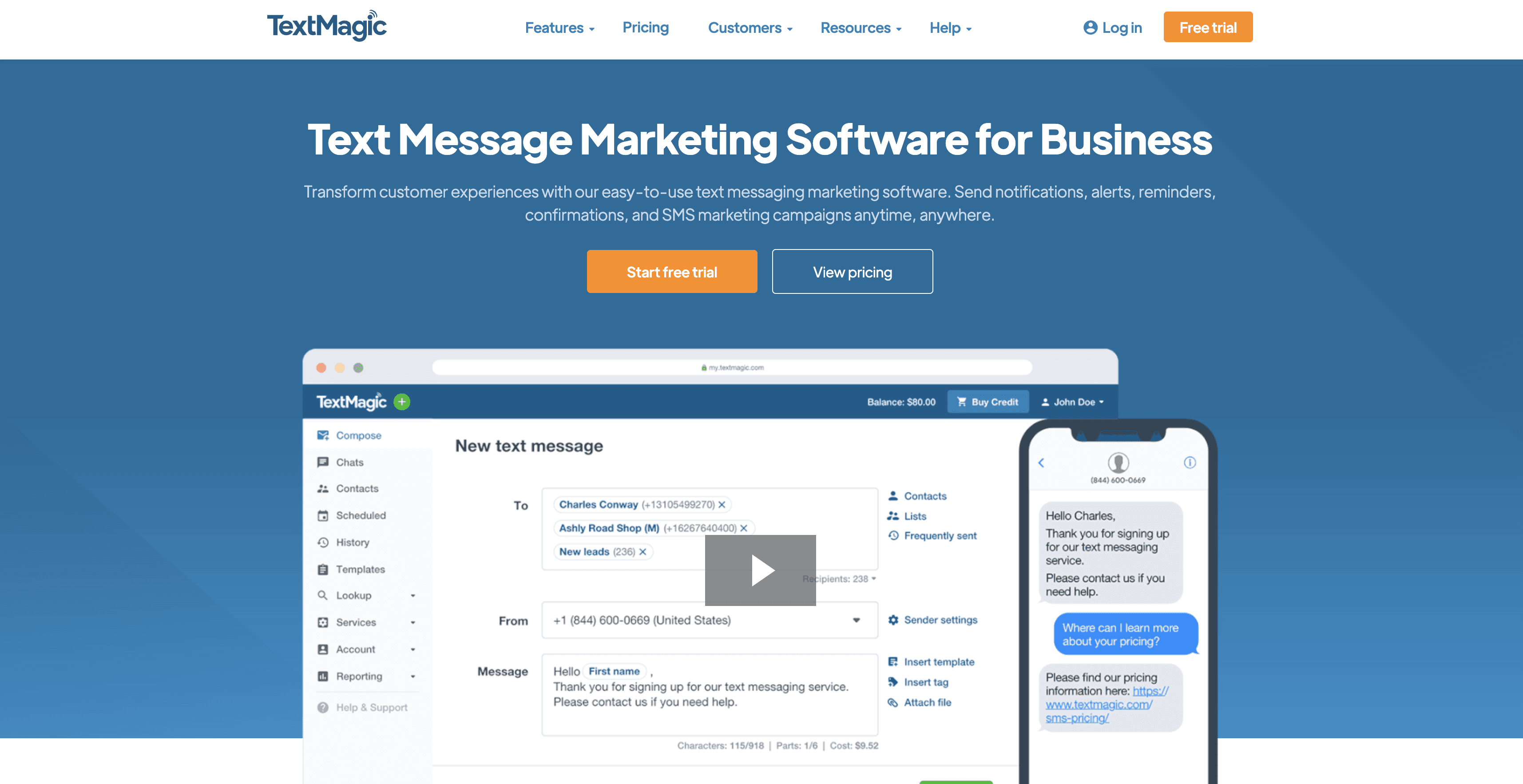 Text Magic text message marketing software