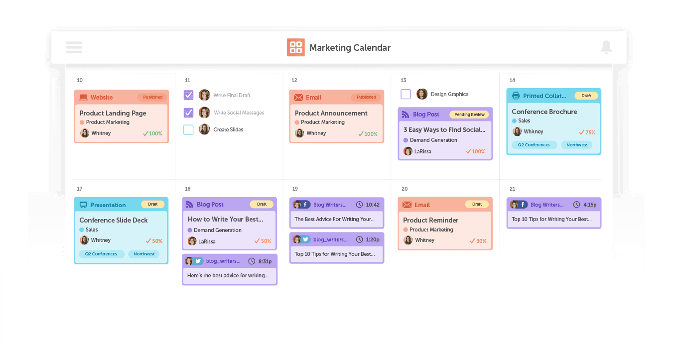 CoSchedule's calendar example 