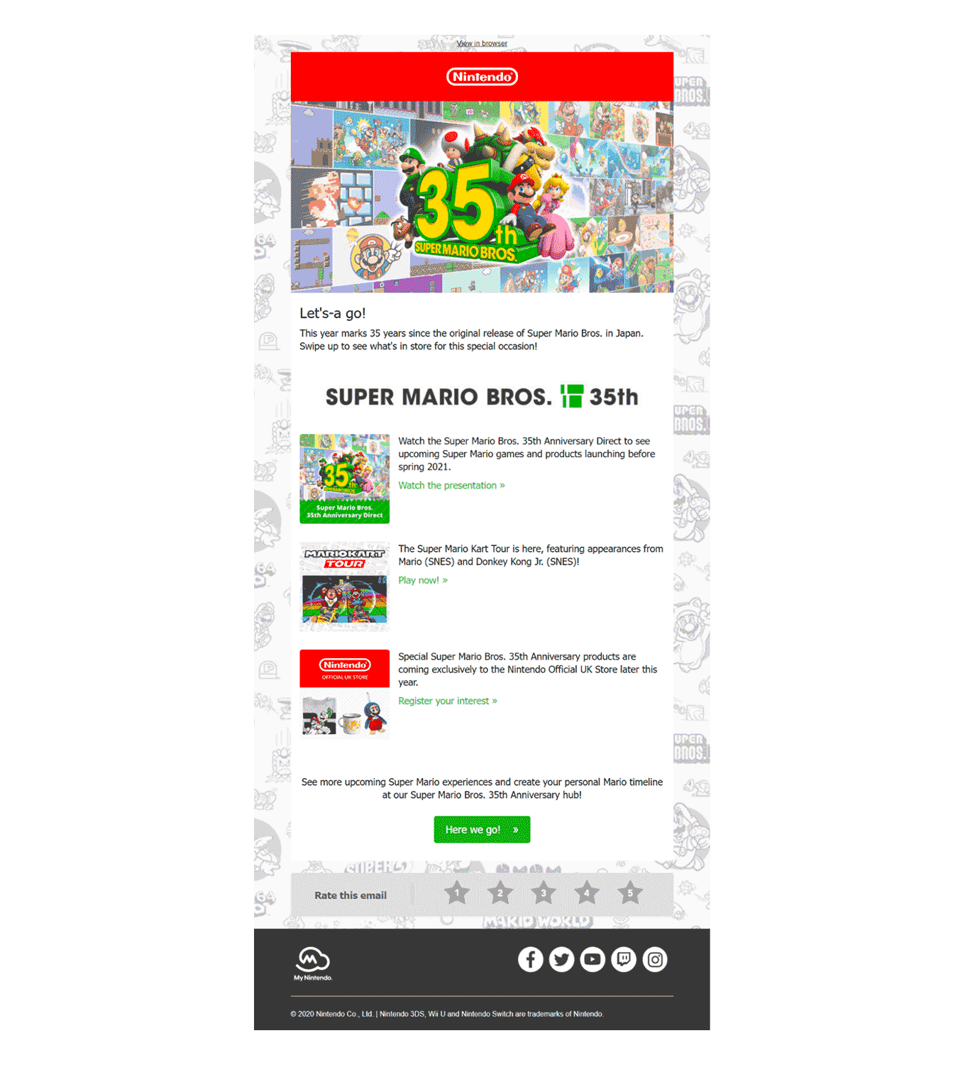 Nintendo Super Mario Bros using creative graphics on the newsletter