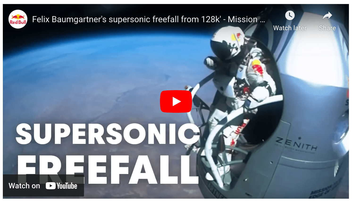 Felix Baumgartner 128k free fall sponsored by redbull 