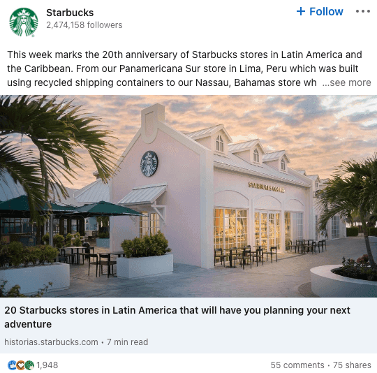 Starbucks company milestone post