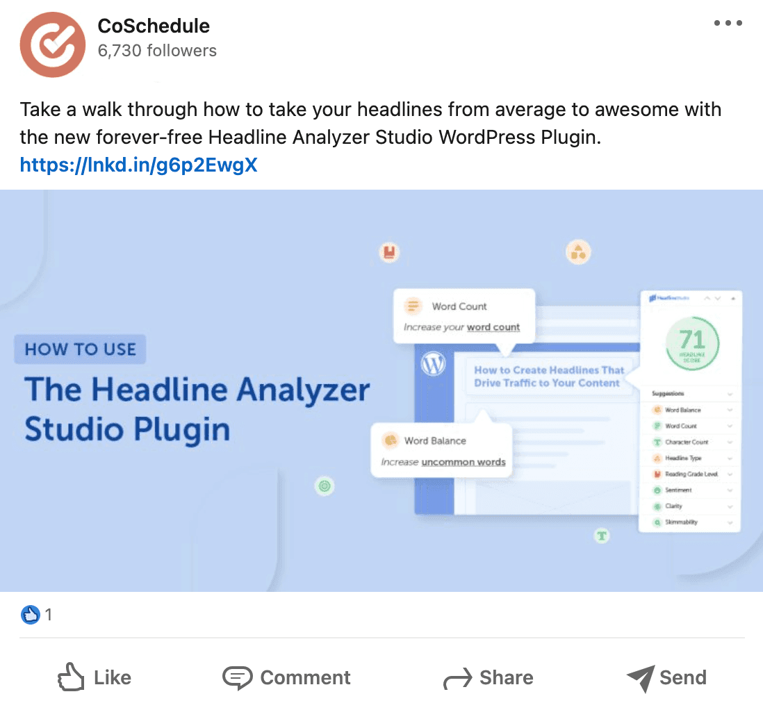 CoSchedule post on tips about the headline analyzer studio