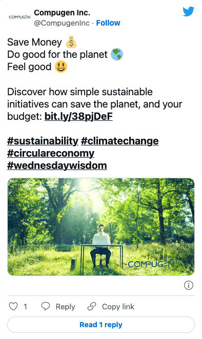Social Media post about saving money and the planet 