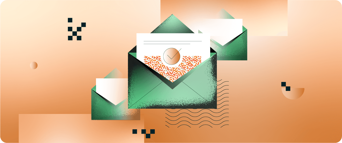 Graphic of a mail envelope containing a letter