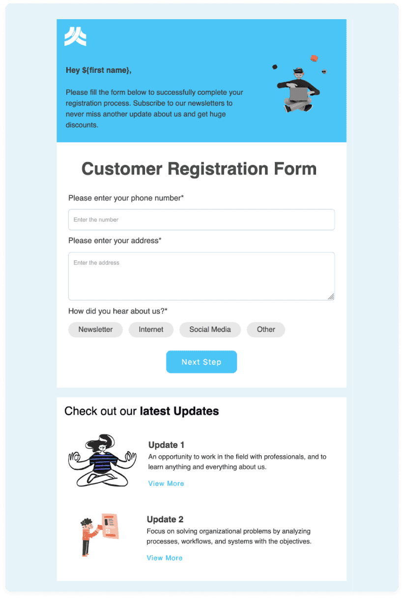 Customer email registration form to sign up for news letters and coupons