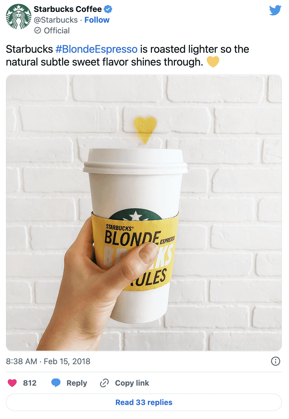 Twitter post regarding the new blonde espresso
