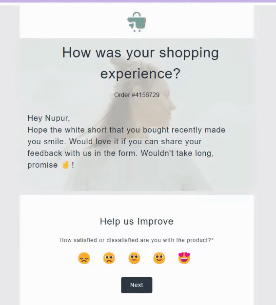 Customer email wanting feedback about their experience