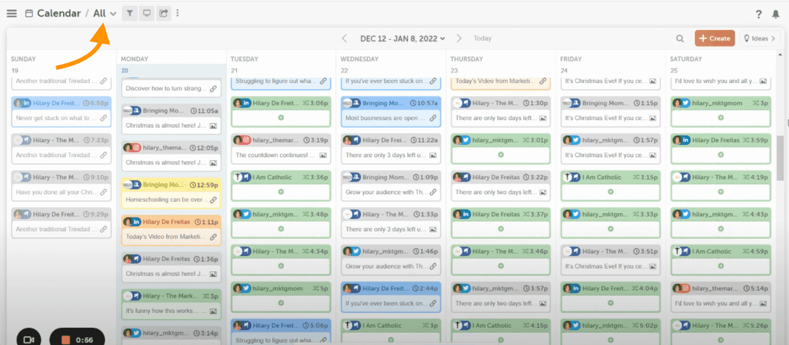 You can switch the view in the marketing calendar to simplify the content you see