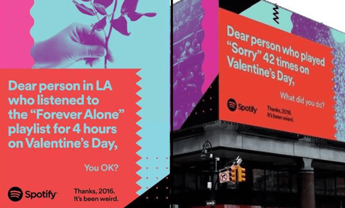 Spotify uses an adaptive marketing strategy that allows for unique ads, and content