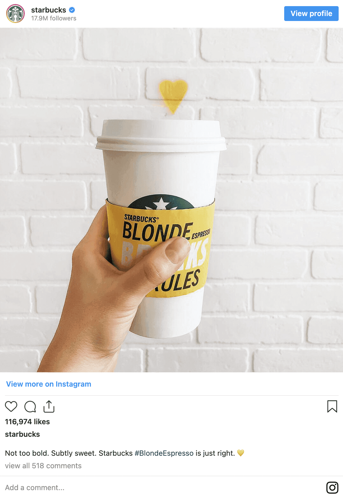 Starbucks, Facebook post regarding the new blonde espresso