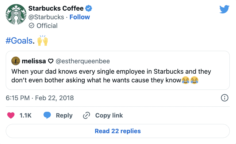 Tweet from a frequent Starbucks customer