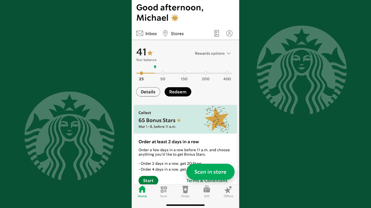 Starbucks introduces a rewards points system.