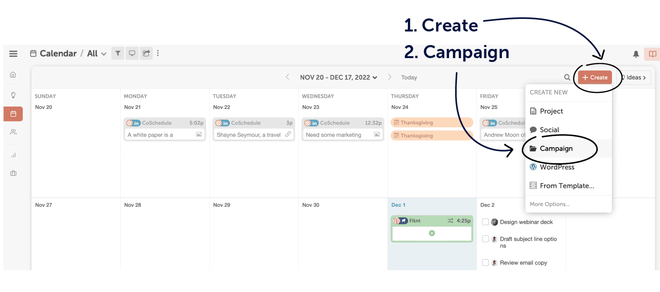 Create marketing campaigns within CoSchedule