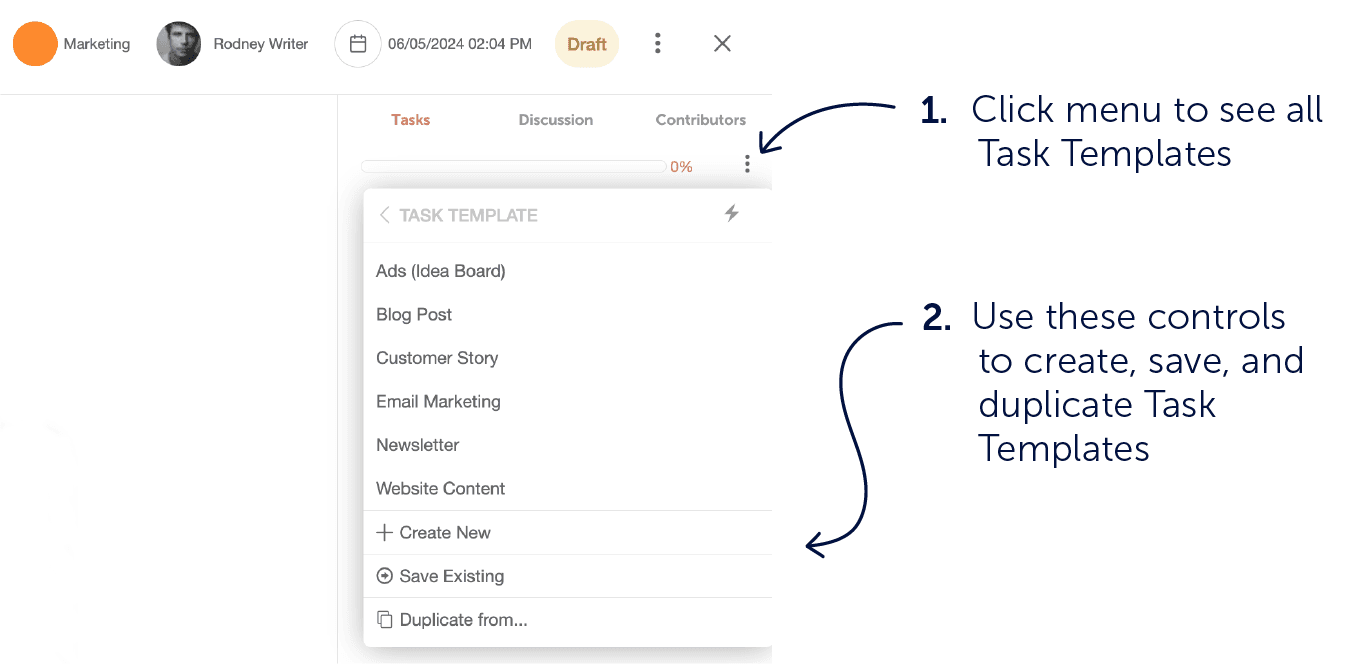 Task templates within CoSchedule