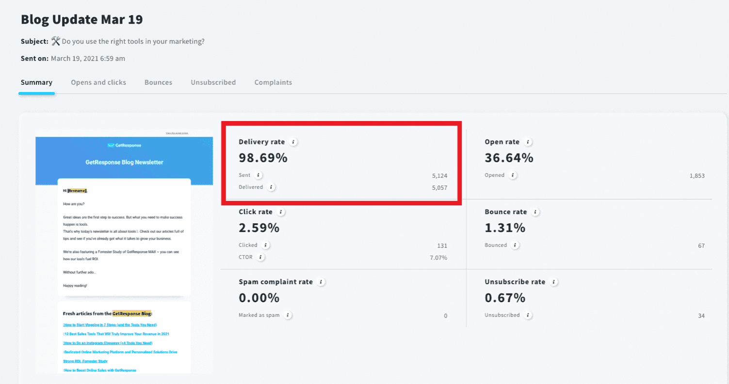 Delivery rate = Total sent-Bounces / Total Sent x 100