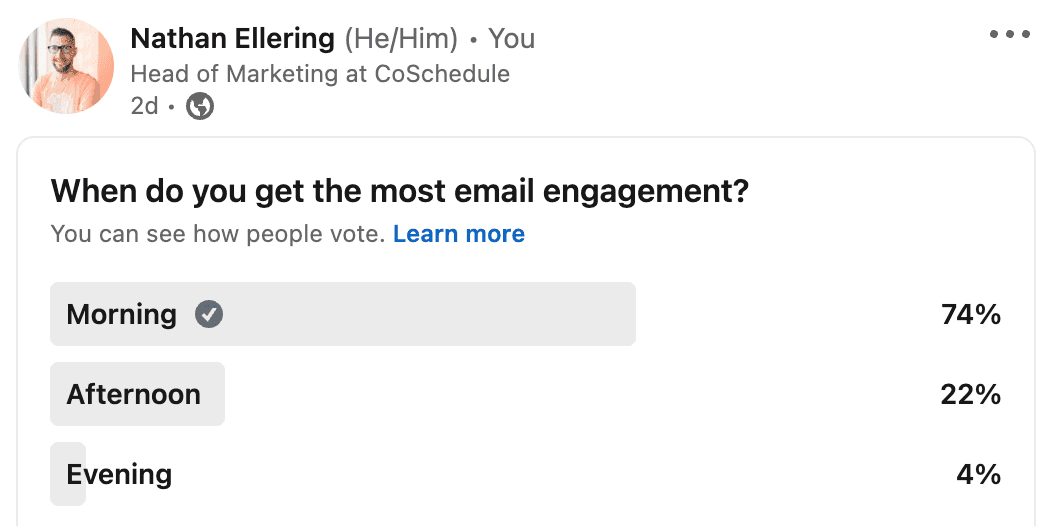 Nathan Ellering's poll regarding the most email engagement metrics 