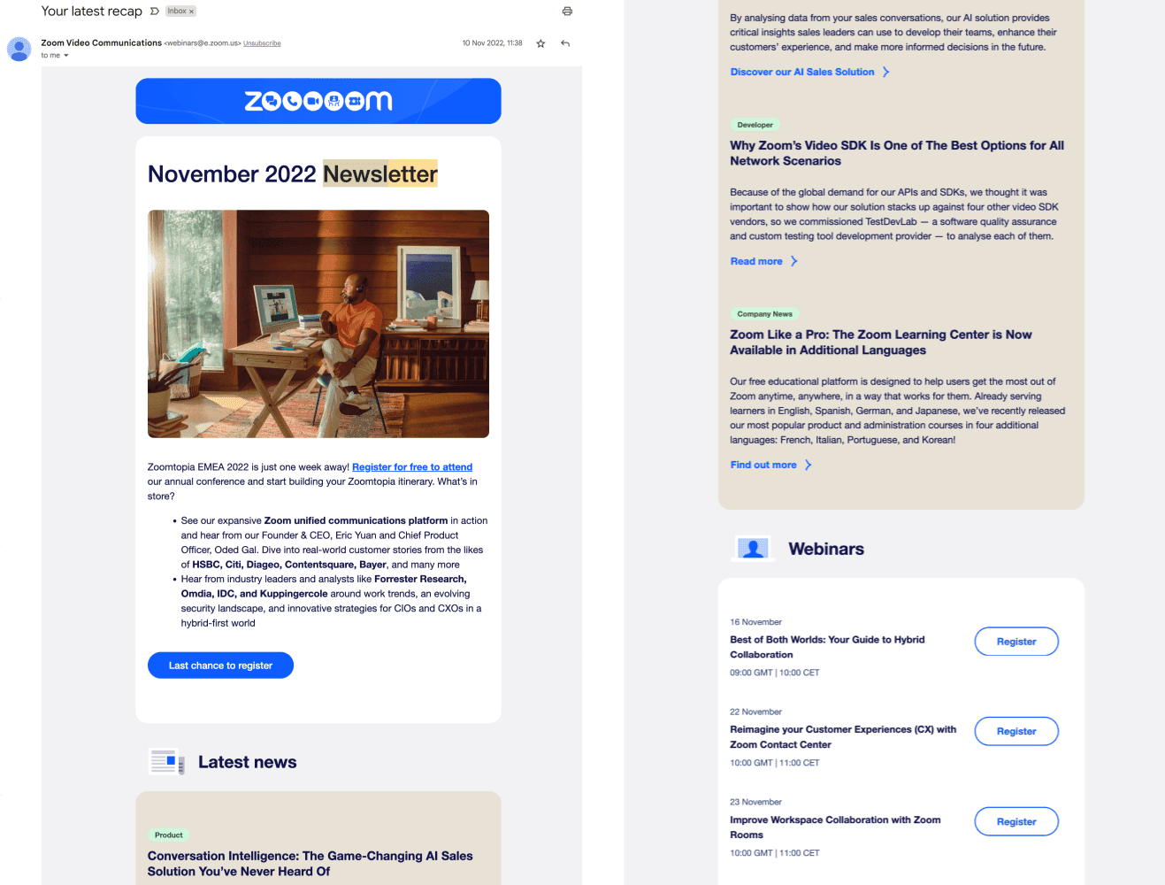 Zoom newsletter regarding new features and products
