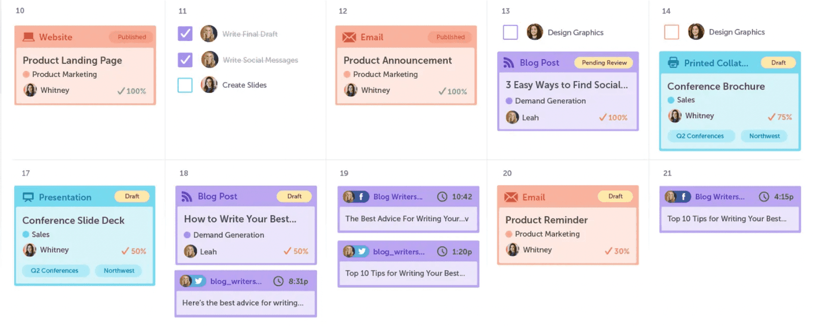 CoSchedule marketing calendar layout