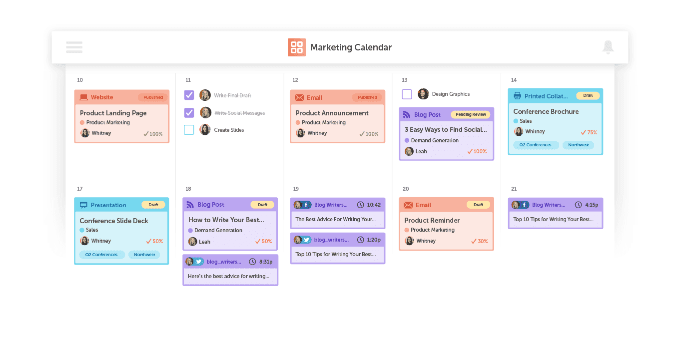 CoSchedule Marketing Calendar layout