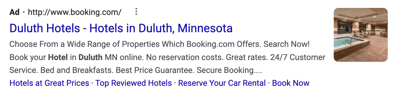 Pay per Click ad from Duluth hotels keyword