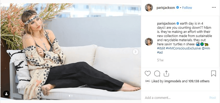 Paris Jackson influencer post about H&M