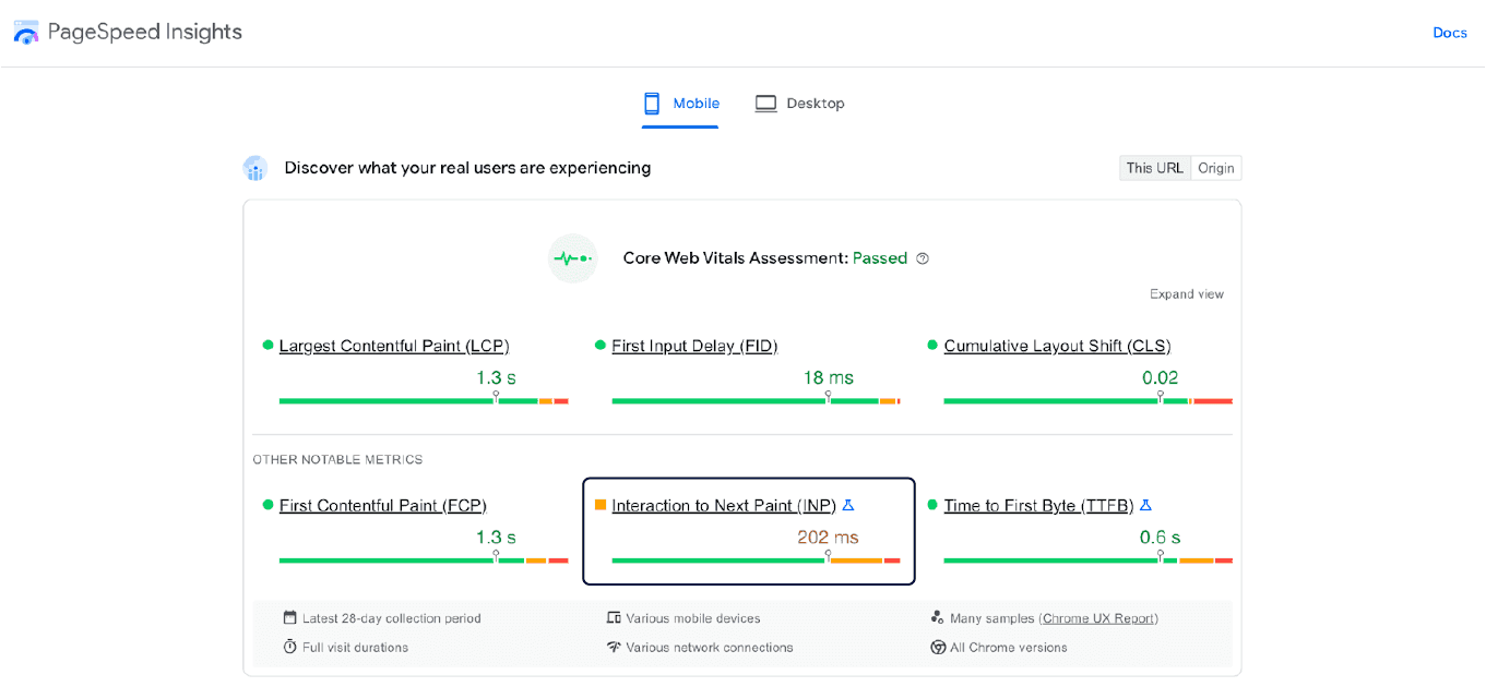 Interactive to net paint time metric from page speed insights