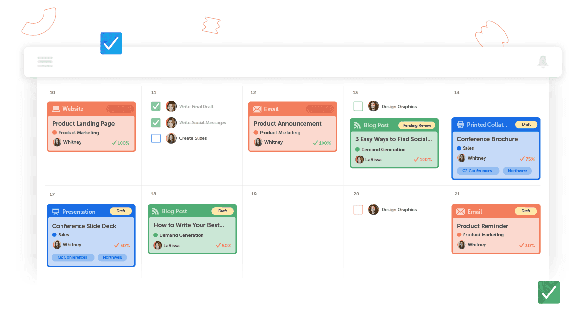 CoSchedule calendar showing tasks and projects to do
