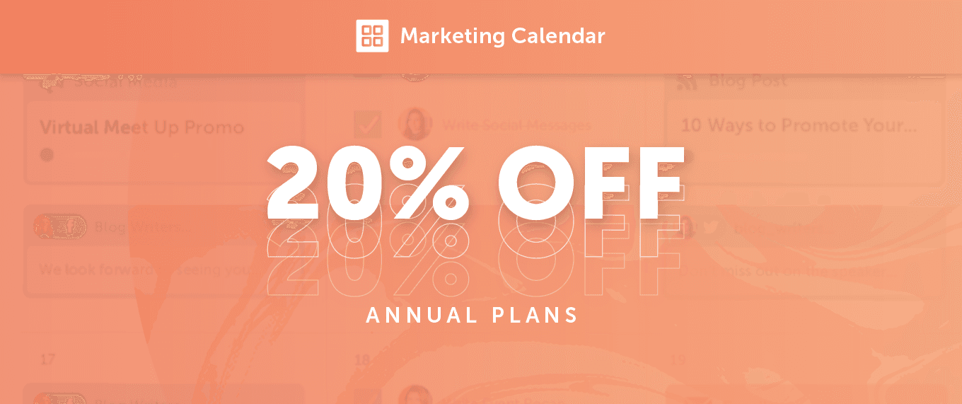 20% Off Marketing Calendar Annual Plans