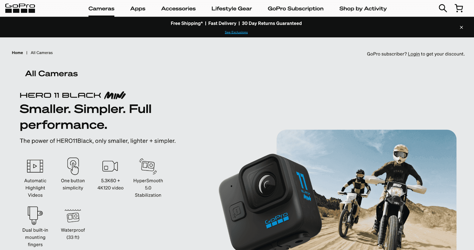 GoPro camera features and photo advertisement 