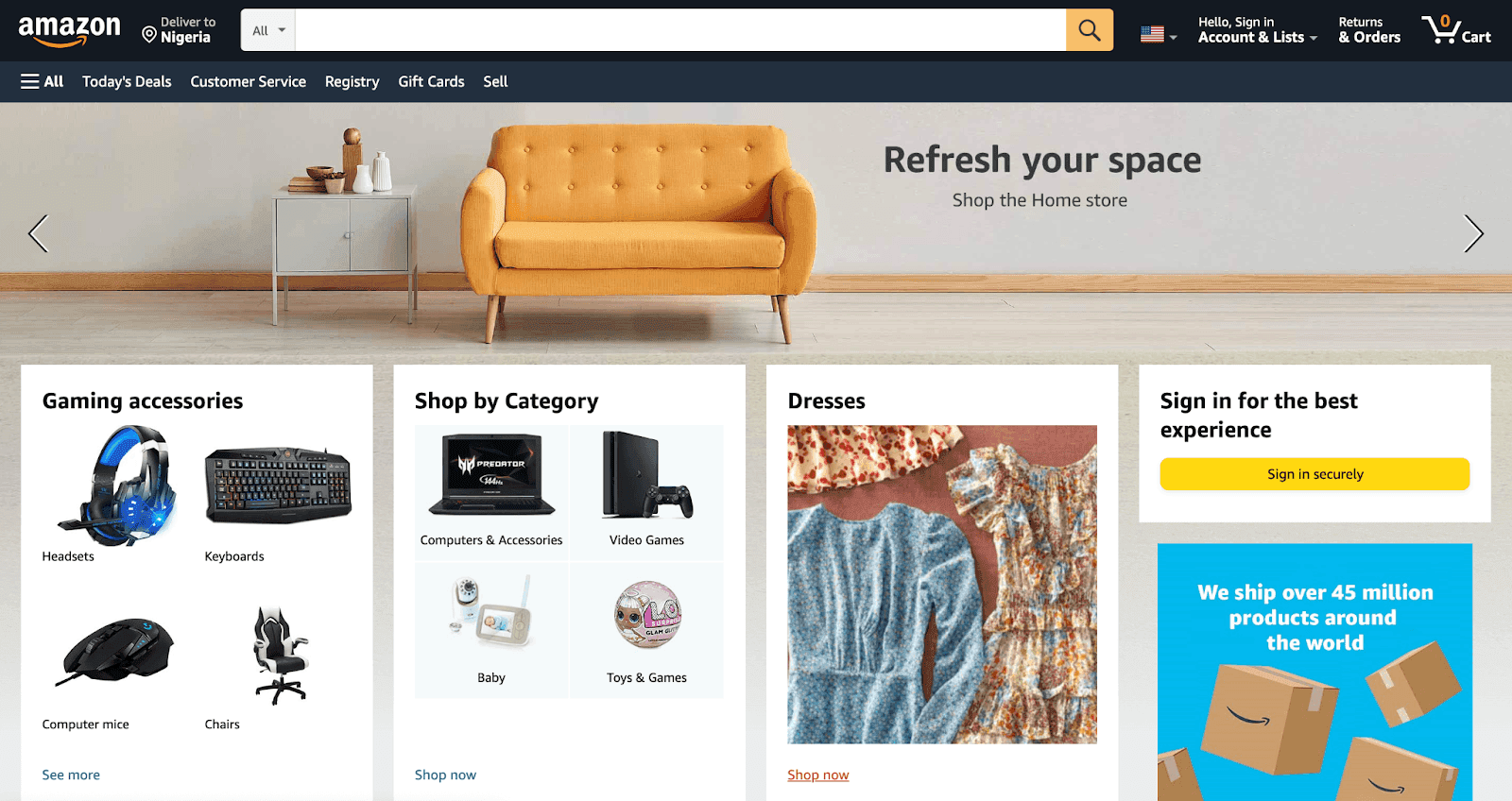 Amazon landing page for all their products