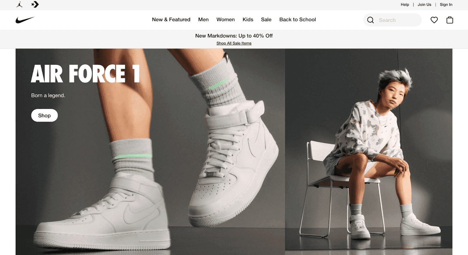 Nike Air Force One landing page