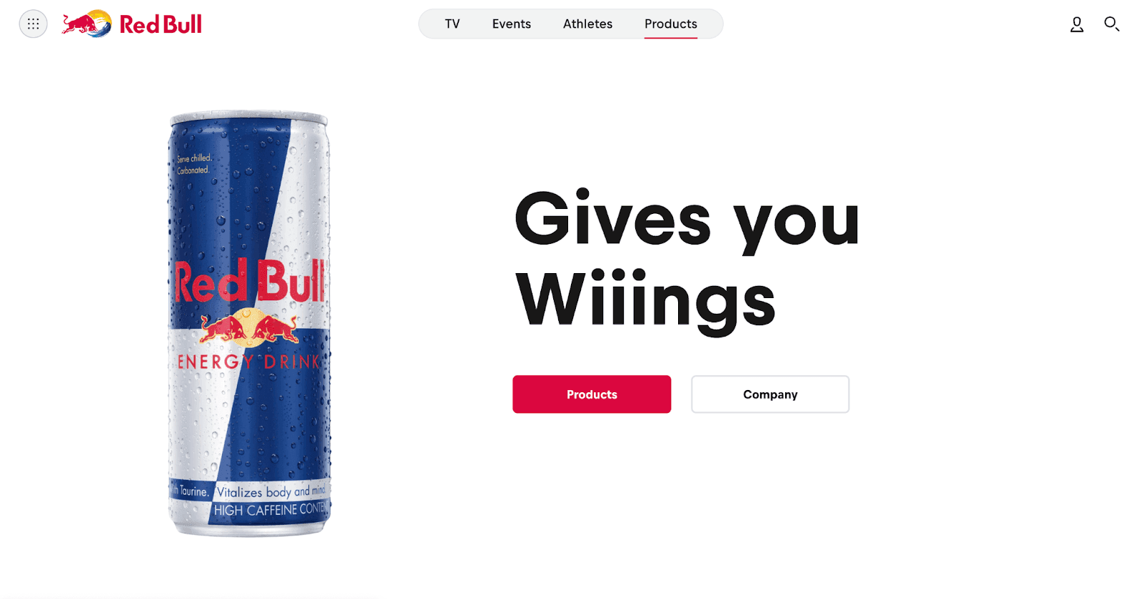Red Bull's product landing page on their website