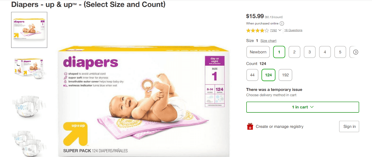 Up & Up economy pricing strategy for diapers