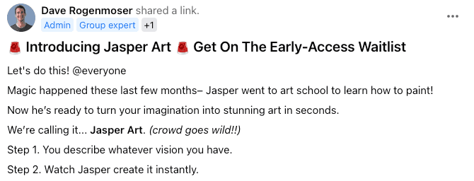 Jasper Art product launch announcement 