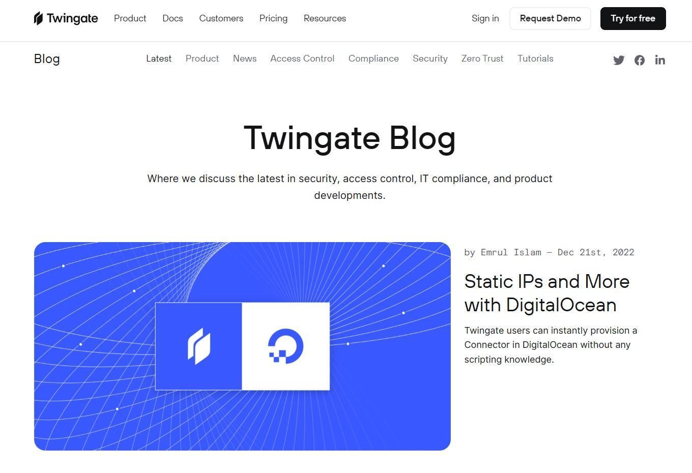 Twingate blog landing page