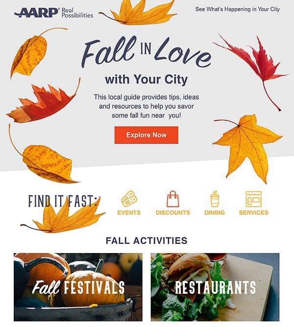 AARP fall newsletter with fall slogans