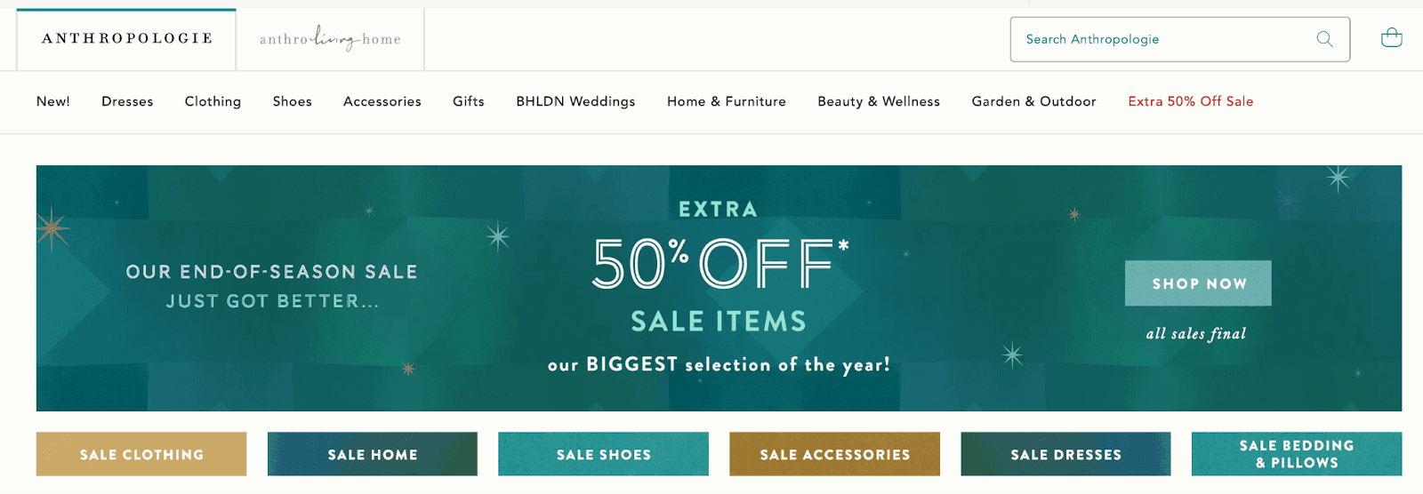 Anthropologie 50% off advertisement 