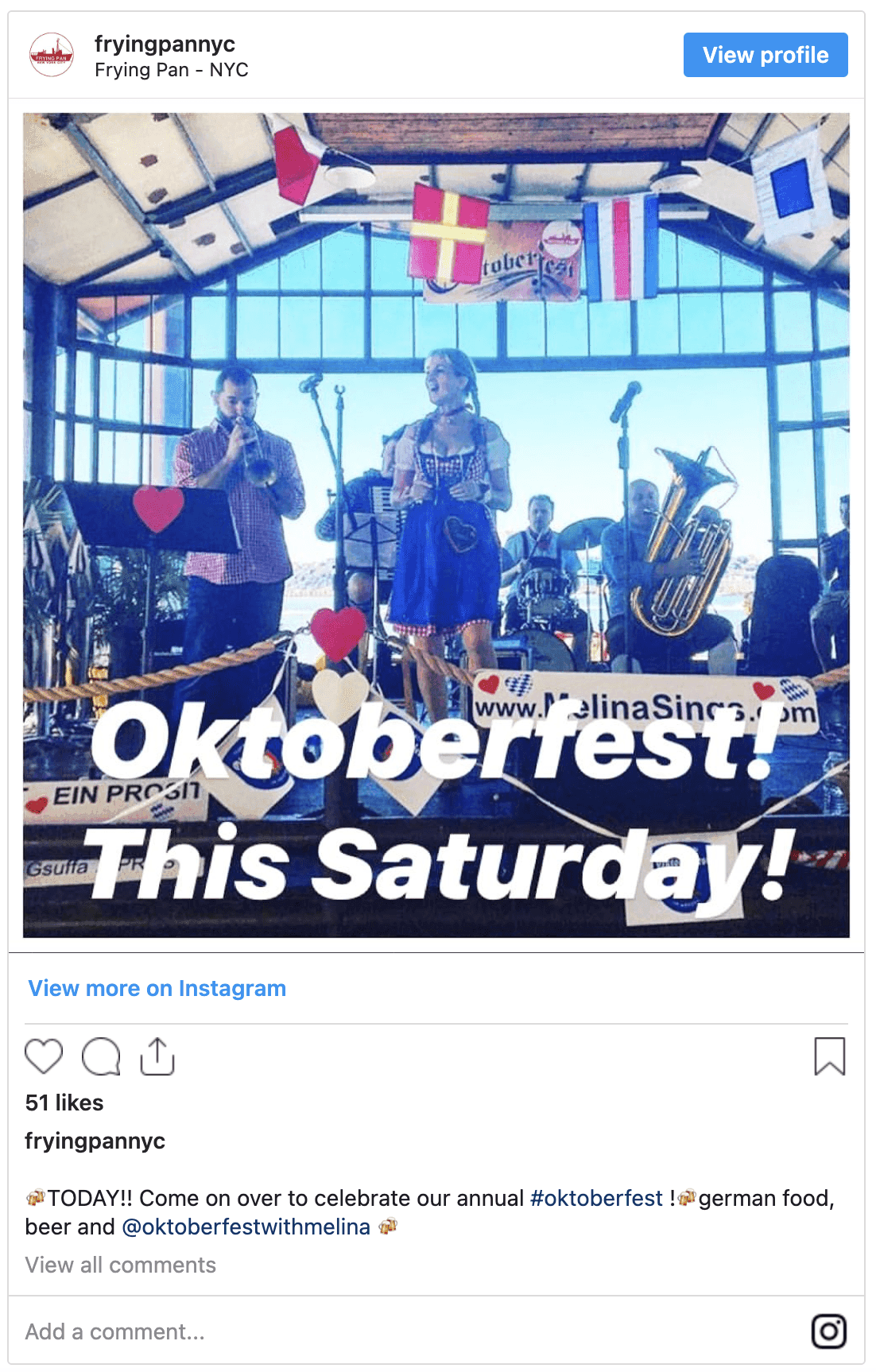 Frying Pan NYC Oktoberfest instagram post
