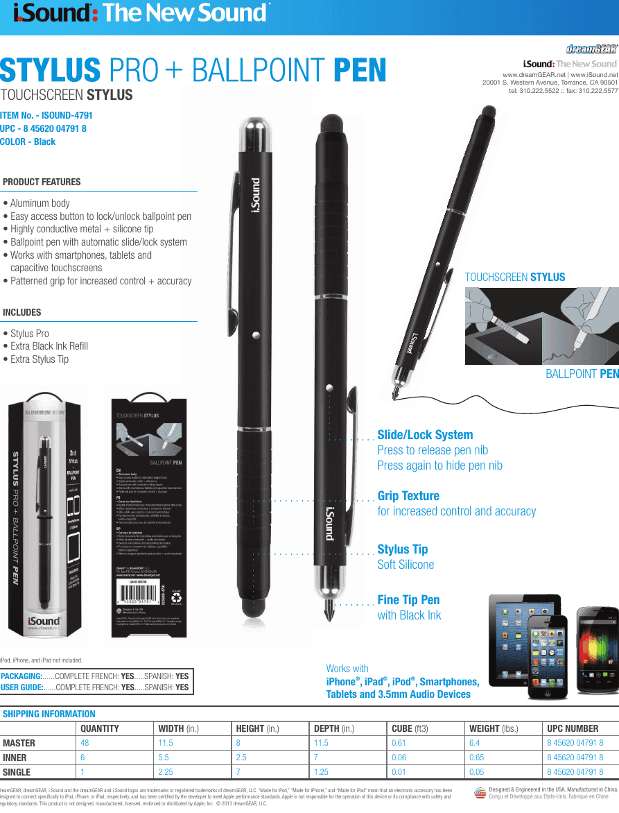 iSound tear and sell sheet for the Stylus Pro pen