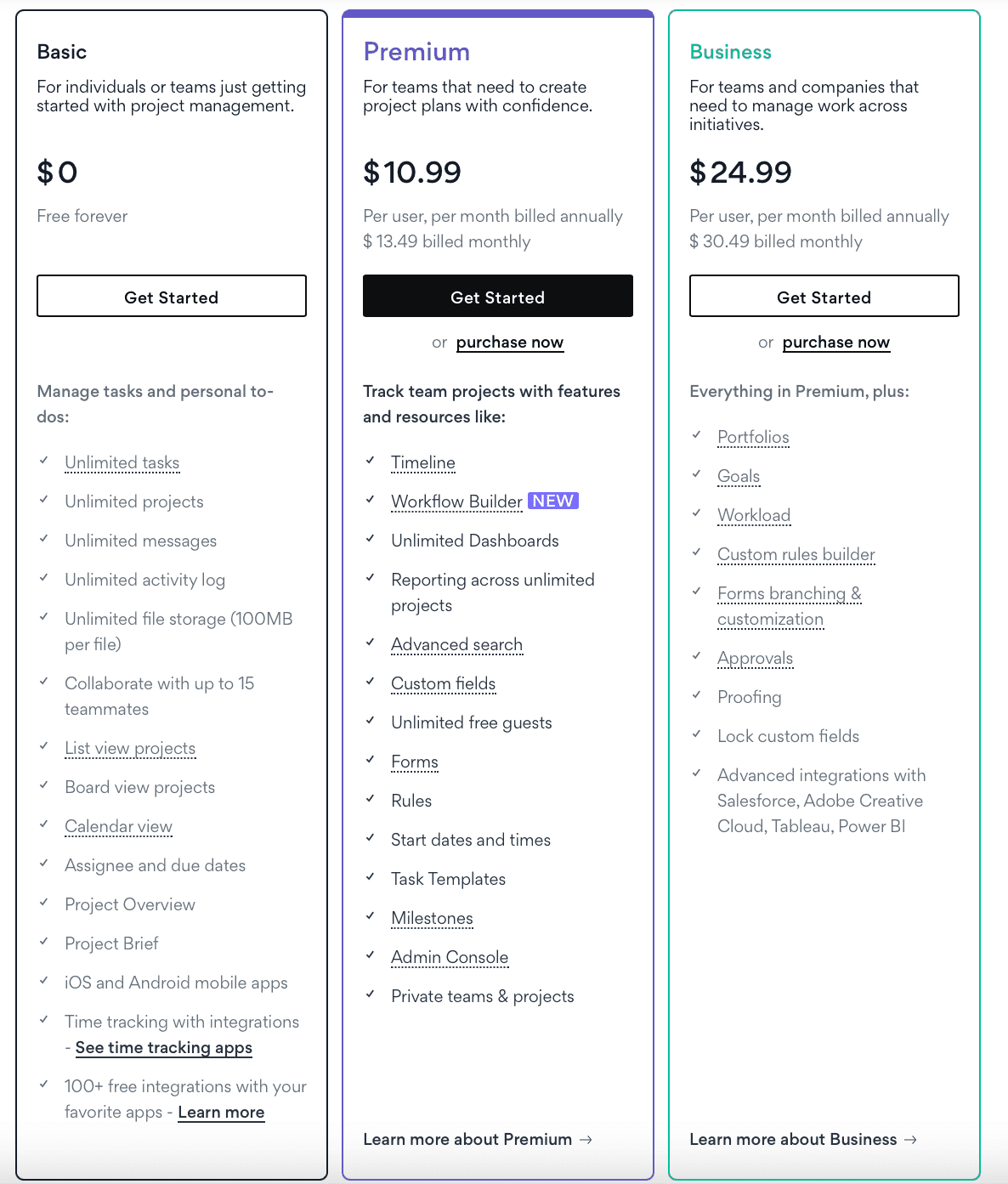 Asana plans and pricing