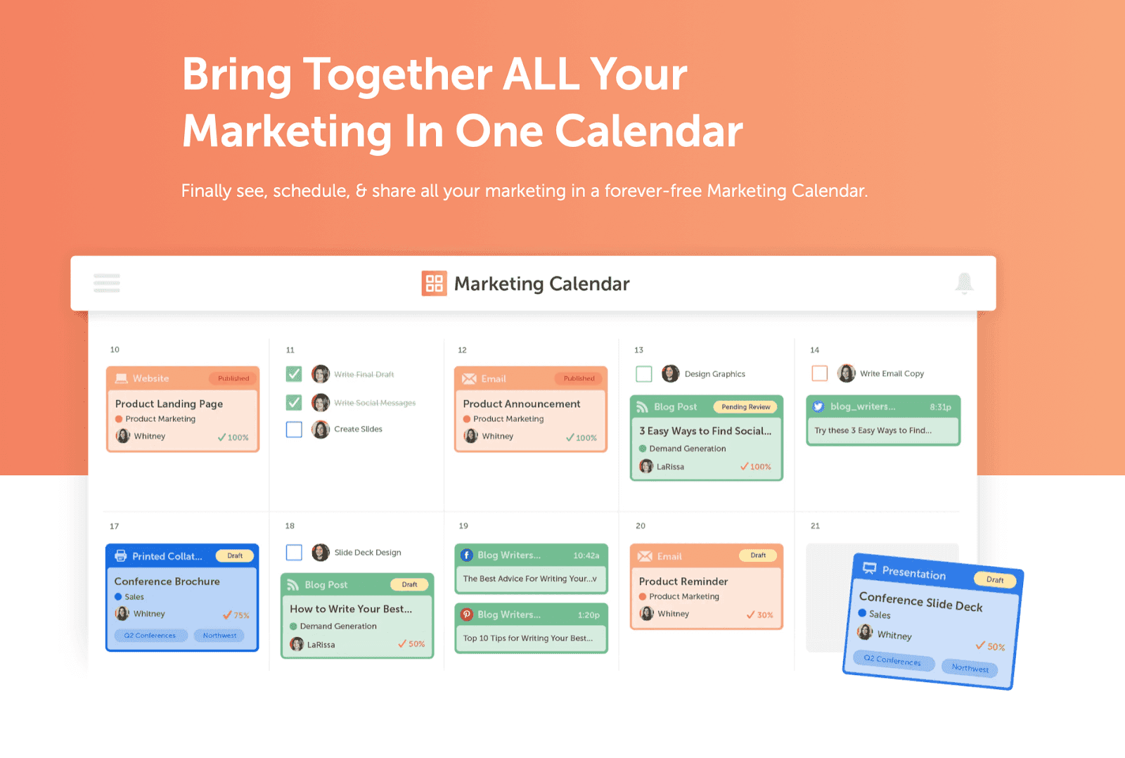 CoSchedule marketing calendar landing page