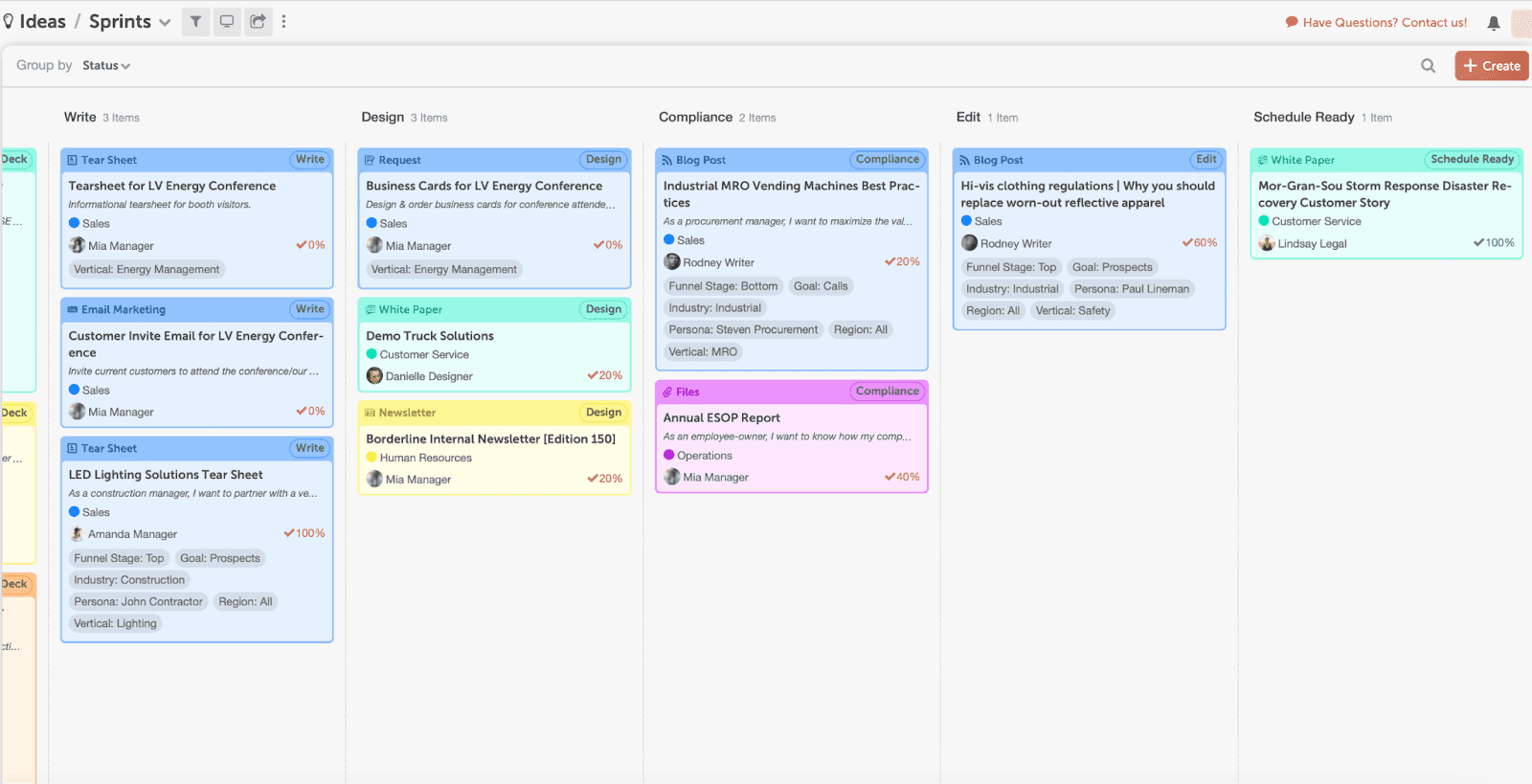 CoSchedule's Kanban breakdown to see tasks in individual steps.