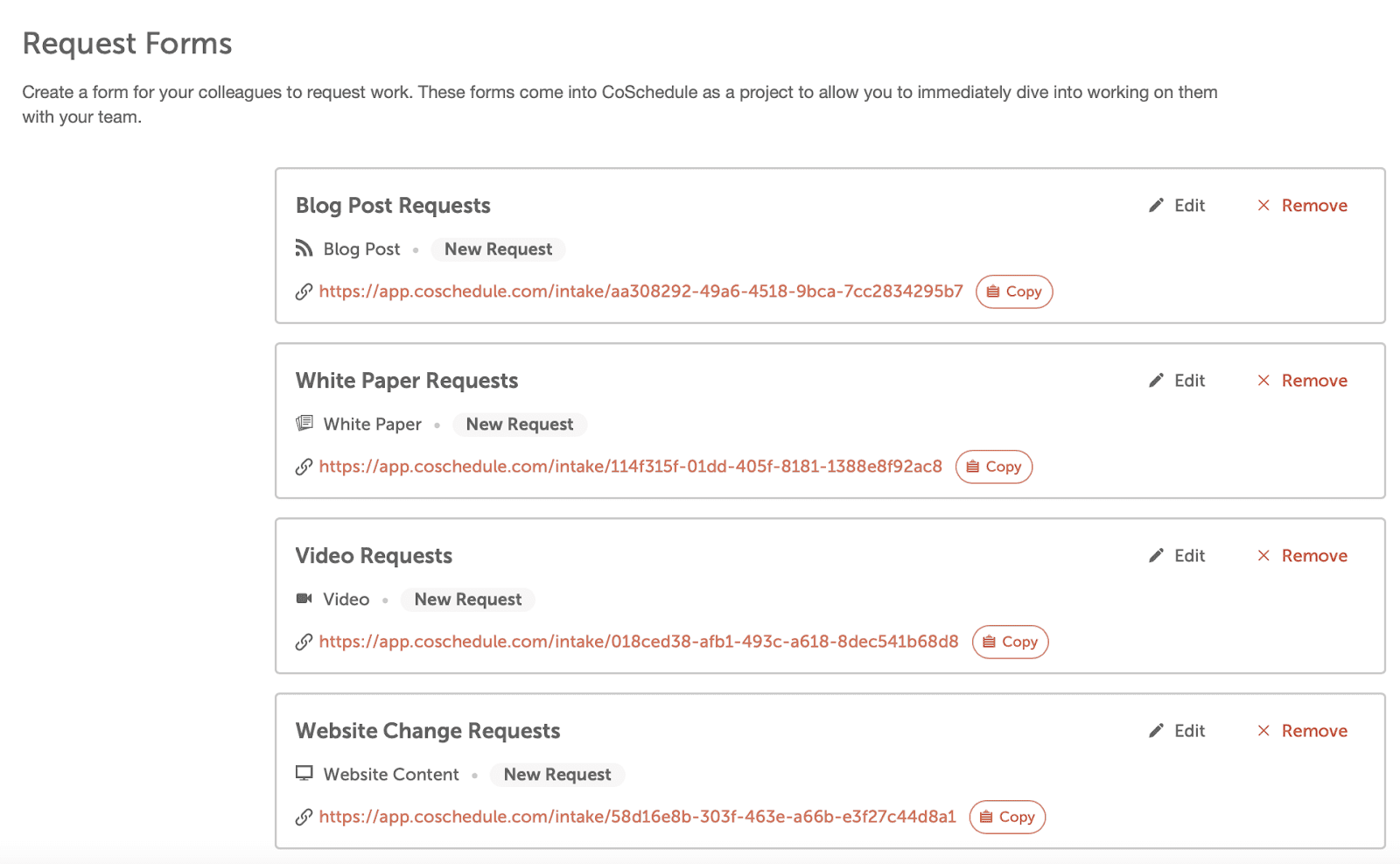 CoSchedule request form.