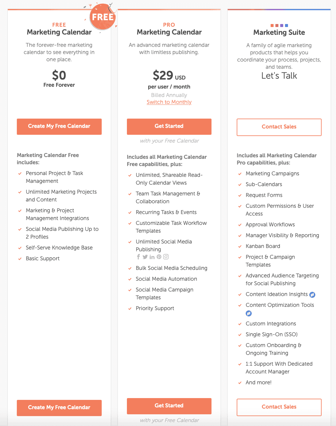 CoSchedule calendar plans and pricing.